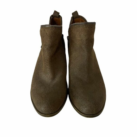 Lucky Brand Women's EUC Brown Bartalino Zipper Side Suede Ankle Booties Size 8.5 - Picture 4 of 9